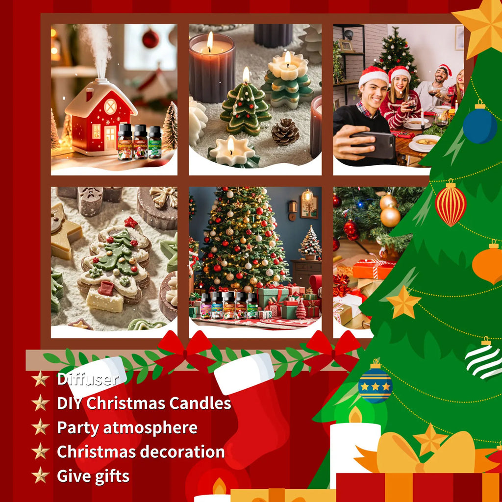 6PC/1PC 10ML Merry Christmas Fragrance Oils Long-Lasting Fragrance Christmas Candle Gifts Box Christmas Crafts DIY Humidifier