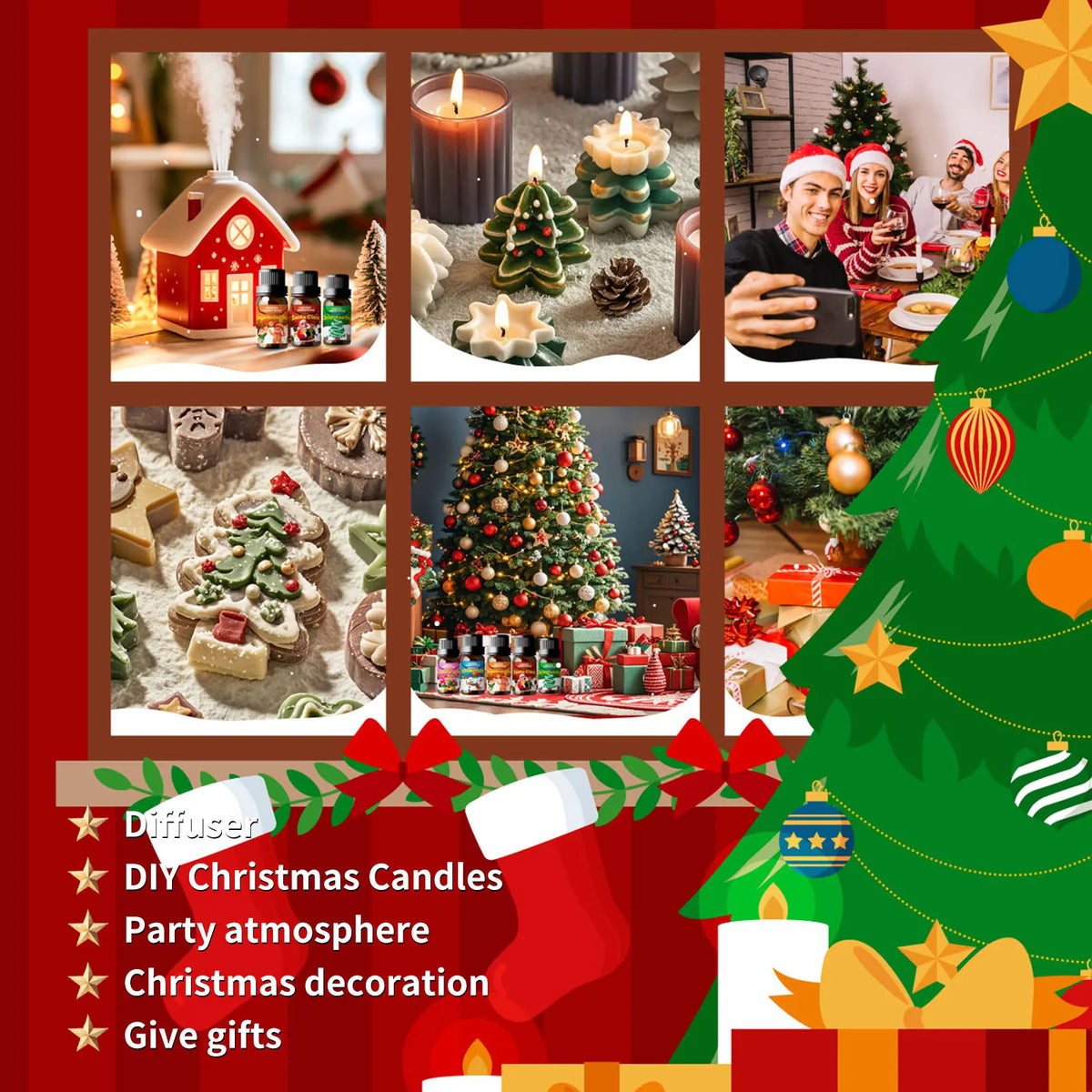 6PC/1PC 10ML Merry Christmas Fragrance Oils Long-Lasting Fragrance Christmas Candle Gifts Box Christmas Crafts DIY Humidifier